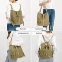 Kono Canvas Convertible Shoulder Bag, Large Capacity 2-in-1  Tote with Backpack Straps for Work, Travel and School Khaki image 5