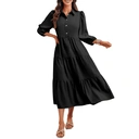 Robe longue superposée pour femme avec col chemise Noir Taille S image 1