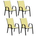 Outsunny 4 Pieces Garden Chairs, Stackable Outdoor Chairs with High Backrest and Armrest, Breathable Mesh Fabric Dining Chair Set of 4, Beige image 0