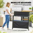Outsunny Chariot de Barbecue en Acier 100x46x110cm avec Pare-vent - Desserte de Jardin 3 Niveaux Mobile avec Rideau Oxford - Station de Cuisson pour Plancha et Four à Pizza avec Rangement, Noir image 3
