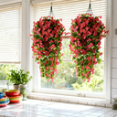 Yuejia 2PCS 30.7in/78cmArtificial Fake Hanging Flowers Plants for Outdoor Spring Summer Decoration, Faux Silk Violet Look Real Trailing Vines for Outside Home Planter Porch Patio(Rose Red) image 1
