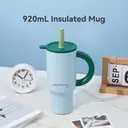 JORDAN&JUDY Subor Double-Wall Steel Tumbler with Straw, Large Capacity Car Water Tumbler, High-Quality Ice Cup Green (920ml) image 1