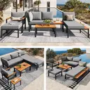 Modular Outdoor Sofa Set with Free Combination, Aluminium Frame, Breathable Cushions, Wooden Coffee Table & Side Table, for Patio, Garden & Backyard  image 4