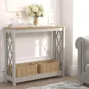 Galano Nova Console Table – Light Grey & Oak – Modern Entryway Table with Storage – Slim Hallway Bookshelf Cabinet – Space-Saving Console for Living Room, Foyer or Bedroom image 1