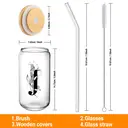 Alphynix 1pc Modern Glass Cup, 500ml Tall Iced Coffee Glass with Monogram "J" Design, Bamboo Lid & Straw, Cold Drink Tumbler for Iced Tea, Juice, Boba image 5