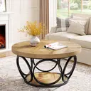 Tribesigns Round Coffee Table, 80 cm Round Wooden Table, Farmhouse Large Round Living Room Table with 2 Levels Storage, Modern Simple Brown Tea Table (Wood Grain) image 2