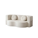 Canapé-lit 2 places avec accoudoirs larges, 2 coussins et mousse haute densité, pour salon, blanc image 0