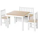 HOMCOM 4-Piece Kids Table and Chair Set with 2 Wooden Chairs, 1 Storage Bench, and Interesting Modern Design, Beige/White image 0