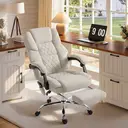 HOMCOM Office Chair with 6-point Vibration Massage and Heat, Velvet-feel Fabric Desk Chair with Footrest, Linkage Armrests, High Back, Adjustable Height, 135° Reclining for Home Office, Cream White image 8