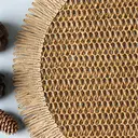 Papyrus + Papyrus Tassel Khaki，6pcs Boho Natural paper Round Placemats with Fringe - 38cm Farmhouse Table Mats for Indoor & Outdoor Dining, Hand Wash Only, Boho Dining Decor, Textured Table Setting,paper Composition image 7