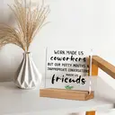 Alphynix 1 pc plaque d'humour de bureau, "Le travail nous a fait devenir collègues, mais nos bouches sales et nos conversations inappropriées nous ont fait devenir amis" Cadeau en acrylique avec base en bois, Cadeau drôle de collègue à ami avec motif de feuille image 8