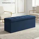 Ochama x SONGMICS Storage Ottoman, Foldable Velvet Storage Bench, 2 Extra Storage Boxes, 38 x 110 x 38 cm, for Hallway, Living Room, Bedroom, Dark Blue image 3