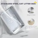 PawHut Stainless Steel Litter Box, High Sided Cat Litter Tray with Metal Scoop, Mat, Never Absorbs Odors, Anti Leakage & Easy to Clean, Pet Toilet for Big Cats, Grey image 3