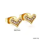 Gold Plated Asymmetrical Heart Stud Earrings – Crystal Paved Crooked Heart Design, Sparkle Love Jewelry image 1