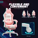 HOMCOM Gaming Chair for Adults with Cat Ears, Faux Leather Reclining Computer Chair with Footrest, Lumbar Support and Headrest, Height Adjustable Swivel Seat, Pink image 6