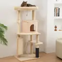 PawHut Cat Tree for Indoor Kittens, 132cm Cat Tower with Scratching Posts and Pad, Bed, House, Jumping Platform, Grooming Brush, Toy Balls, Anti-Tip Kit, Cat Climbing Frame, Beige image 6