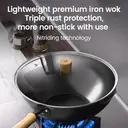 ochama  Premium Iron Wok, 32cm Non-stick Iron Pan, Stir-fry Pan, Frying Pan, Low Smoke, Compatible with Induction and Gas Stoves, Teflon-free Coating, Includes Lid, 32cm image 7