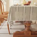 Nappe Rustique Rectangulaire en Coton et Lin Texturé avec Franges, Motif Rayé Brodé Style Maison de Campagne pour Cuisine et Salle à Manger, 140x230cm, Jaune Clair image 3