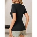 Women's Summer Sexy Short Sleeve Tshirt Tops Deep V Neck Shirts Casual Slim fit Basic T-Shirt Tee (black， S) image 1