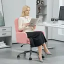 HOMCOM Home Office Chair, Upholstered Sherpa Fleece Desk Chair with Height Adjustable, Tilt Function and 360° Swivel Wheels for Home Office and Study Room, Pink image 1