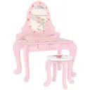 AIYAPLAY Kids Dressing Table Set, Two-Piece Children Vanity Table with Stool, Mirror, Drawer, Desktop Storage, Strawberry-Theme Makeup Desk, Chair, Pink image 0