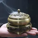 JU7CER 1PC Golden Lotus Flat-Bottomed Brass Incense Burner (with Base) - Classic Style, Ideal for Christmas Home Decoration and Floor Display, Incense Holder image 8