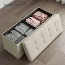 Ochama x SONGMICS Storage Ottoman Bench, 38 x 110 x 38 cm, End of Bed Bench, Storage Chest, for Living Room, Bedroom, Entryway, White image 3