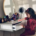 HOMCOM Dressing Table with LED Mirror and Cushioned Stool, Vanity Desk with Acrylic Lipstick Holder and 2 Drawers, Makeup Table for Bedroom, White image 8