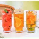  4-Piece Glass Drinking Cups With Glass Straws Cleaning Brush Reusable Smoothie Cups                           image 2