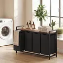 JOYFURNOS Ausziehbare Wäschekorbbox mit herausnehmbarer Tüte, 160 L – Wäschesortierer mit Metallrahmen und Ablage, Tintenschwarz und rustikales Braun, 115,6 x 33 x 72,5 cm image 3