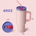 Bottle Bottle 40 oz Stainless Steel Vacuum Tumbler with Handle and Straw, Pinklily image 1