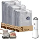 HOMOH Vacuum Bags for Clothes with Wireless Vacuum Pump, Pack of 9 (3 x 40 x 50 cm, 3 x 40 x 60 cm, 3 x 50 x 60 cm), Reusable Vacuum Bags Clothing, Suitable for Travel, Daily Storage image 0