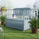 Outsunny 2 Seater Garden Storage Bench, 164L Outdoor Storage Box with Backrest Flower Pattern, Wooden Garden Bench with Armrests, 125 x 68.5 x 97cm, Grey image 8