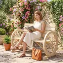 Outsunny Banc de Jardin Banc en Bois, Effet Bois Naturel 3 Places Roues Charette 105,5x56x79 Naturel | Accoudoirs, Style Rustique Chic image 3