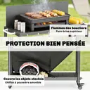 Outsunny Chariot de Barbecue en Acier 100x46x110cm avec Pare-vent - Desserte de Jardin 3 Niveaux Mobile avec Rideau Oxford - Station de Cuisson pour Plancha et Four à Pizza avec Rangement, Noir image 5
