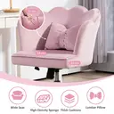HOMCOM Computer Desk Chair, Armless Makeup Vanity Chair with Shell Back, Bow Pillow, Height Adjustable, Swivel Wheels for Home, Bedroom, Pink image 3
