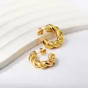 Gold Tone Chunky Twisted Rope C-Shape Hoop Earrings, Textured Stainless Steel Open Hoops image 3