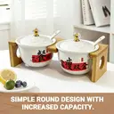 Chinese Style Ceramic Canister Set, White Porcelain Storage Jars with Bamboo Tray for Kitchen Countertop
​​2-Pack Seasoning Jar Set with Spoons, "Meal" and "Slim" Calligraphy, White Ceramic with Wooden Holder​​ image 4