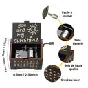 Alphynix Boîte à musique noire 1 pièce « Tu es mon rayon de soleil », cadeau musical à manivelle avec gravure de soleil et motifs de notes, souvenir rétro en bois image 4