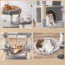 SONGMICS Arbre à chat avec 13 poteaux à griffer, 1 rampe, 2 perchoirs, 2 niches, panier, hamac, pompons, gris clair - 168 cm image 5