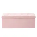 Ochama x SONGMICS Storage Ottoman, Foldable Velvet Storage Bench, 2 Extra Storage Boxes, 38 x 110 x 38 cm, for Hallway, Living Room, Bedroom, Pink image 0