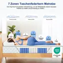Taschenfederkernmatratze, 7-Zonen-Federkernmatratze mit Spannbettlaken, 160 x 200 cm, 22 cm hoch, H3, atmungsaktiv, mit Rückenstütze, orthopädisch image 1