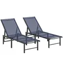 Outsunny Sun Loungers for Garden Set of 2, 5-Level Adjustable Reclining Sun Lounger Chairs, Flat Garden Lounger Sunbed with Texteline Seat, Steel Frame for Patio, Beach, Dark Blue image 0