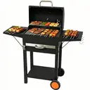 Schwerlast-Bollerwagen-Grill, tragbarer Outdoor-Grill mit 2 Seitenablagen, Rädern und Aufbewahrungsregal, Aufbewahrungsablagen und Rädern, Outdoor Smoker BBQ-Grill für Garten, Terrasse, Hinterhof, Camping & Picknick, Schwarz image 0