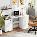 HOMCOM Computer Desk with Drawers, Dressing Table, High Gloss Home Office Writing Workstation, White image 7