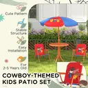 Outsunny Kids Bistro Set Children Table and Chair Set Garden Furniture Cowboy Themed 4 Pieces w/ Adjustable Parasol, Foldable Chairs for 2-5 Years – Blue and Red image 8