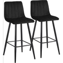 CLIPOP Velvet Bar Stools with Backrests Set of 2,  Matte Black Metal Legs, 2 PCS Kitchen Counter Bar Stools (65 cm Seat Height) 051 Black image 0