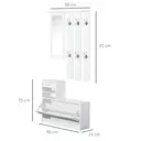 HOMCOM Hallway Furniture Set with Shoe Storage Cabinet and 6 Hooks Coat Rack, Hallway Storage Unit with Mirror, Drawer and Adjustable Shelf, White image 2