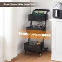 CLIPOP 3 Tier Utility Rolling Cart, Kitchen Vegetable Trolley with Handle and Lockable Wheels, Metal Adjustable Mesh Basket Storage Rack for Fruits, Vegetables, Books,Tools, Black image 5