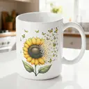 Alphynix 1 Mug céramique blanc 33cl avec un design vibrant de tournesol et papillon, cadeau réconfortant pour anniversaire ou célébration,Le cadeau de la saint-valentin, cadeau d’anniversaire image 1
